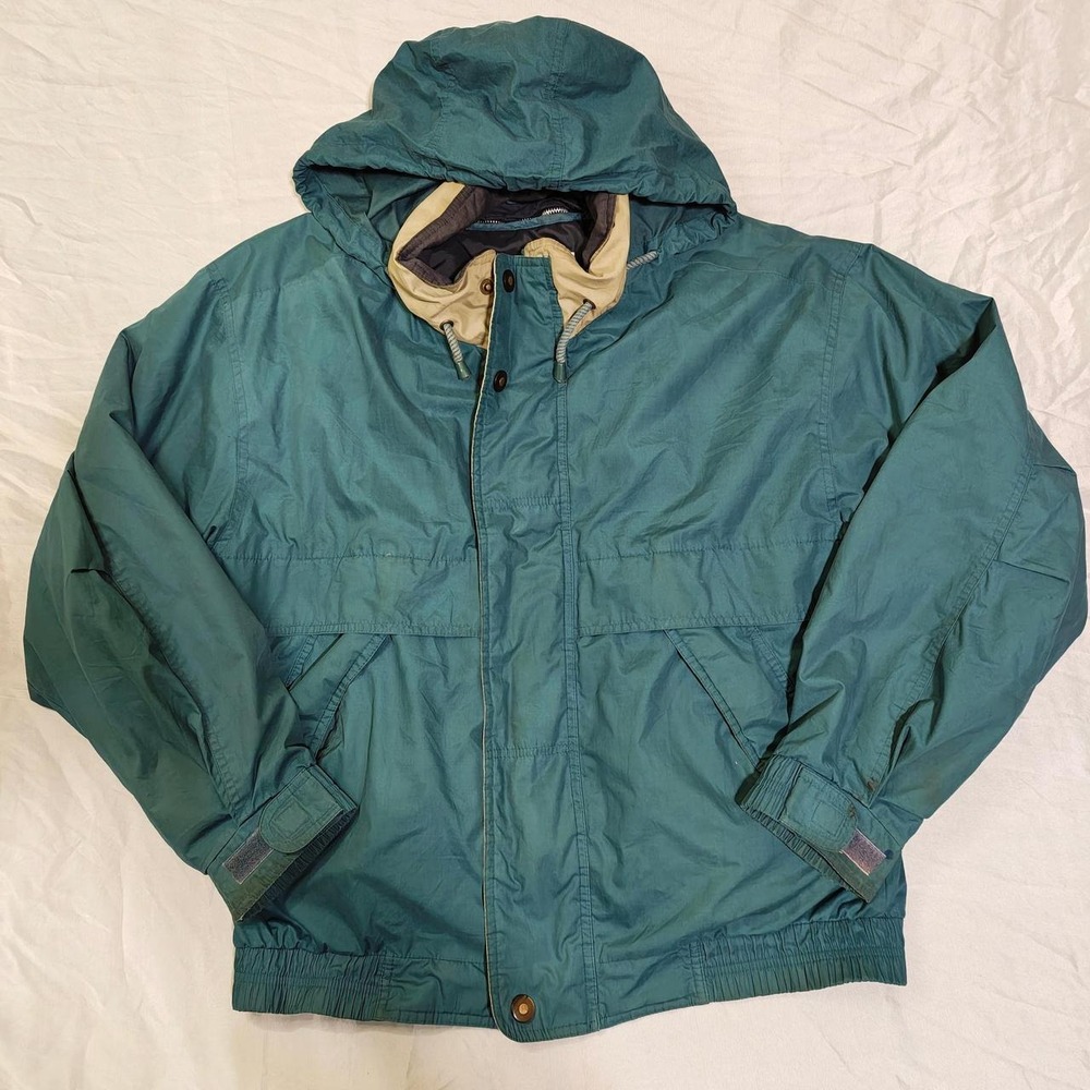 London Fog Vintage Teal Green Hooded Windbreaker Bomber Jacket Mens Size M Reg